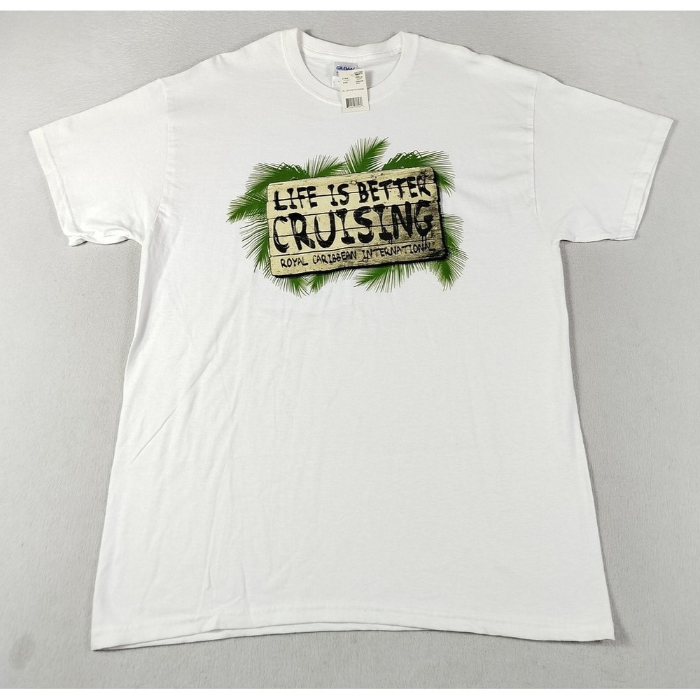 Gildan Life Is Better Cruising Shirt Mens Large White Royal Caribbean Cruise Tee